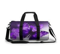 Gym Bags Small Red Cherry Pattern Duffel Bag Overnight Bag with Shoe Compartment Carryon Bag for Men Women, Purple Butterfly, 17.7in/9in/9in, Art Deco
