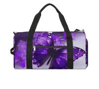 Gym Bags Small Red Cherry Pattern Duffel Bag Overnight Bag with Shoe Compartment Carryon Bag for Men Women, Purple Butterfly, One Size, Art Deco