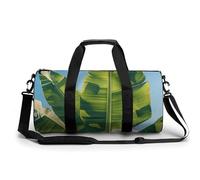 Gym Bags Small Skull Rock Roll Skeleton Bone Duffel Bag Overnight Bag with Shoe Compartment Carryon Bag for Men Women, Tropical Banana Palm Leaves, 17.7in/9in/9in, Art Deco
