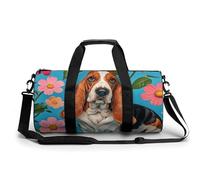 Gym Bags Small Skull Rock Roll Skeleton Bone Duffel Bag Overnight Bag with Shoe Compartment Carryon Bag for Men Women, Sweet Basset Hound Florals, 17.7in/9in/9in, Art Deco