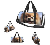 Gym Bags Small Sunset on The Beach Duffel Bag Overnight Bag with Shoe Compartment Carryon Bag for Men Women, Happy Pomeranian, One Size