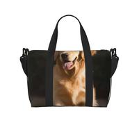 Gym Bags Small Woodland raccoon animals Duffel Bag Overnight Bag with Shoe Compartment Carryon Bag for Men Women, Golden Retriever Dog, One Size