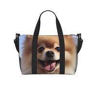 Gym Bags Small Yellow pomeranian Duffel Bag Overnight Bag with Shoe Compartment Carryon Bag for Men Women, Happy Pomeranian, One Size