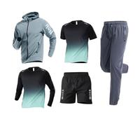 Gym Clothes Mens Tracksuit Quick-Drying Running Wear 5Pcs Sports Suit Jackets+Short Sleeve T-Shirt+Long Sleeve Top+Sports Shorts+Drawstring Pants with Pockets Sportswear Fitness Clothing Set E M
