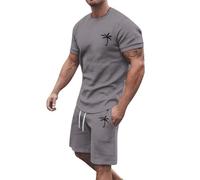 Gym Co Ord Set Men UK Clearance Summer Hawaiian Printed Tracksuit Set Round Neck Short Sleeve T Shirt Tops and Drawstring Shorts Suit Sport Beach Sets Casual Loose Co Ord Set M-3XL Warehouse Deals