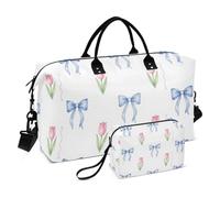 Gym Duffel Set 2 Pack Full Print Mesh Pocket Versatile Outdoor Tulips Bows