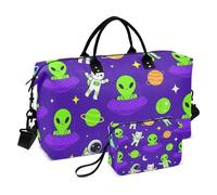 Gym Duffel Set 2 Piecing Quilted Trolley Sleeve Fashionable Weekend Trip Alien Print Space