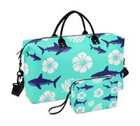 Gym Duffel Set 2 Piecing Quilted Trolley Sleeve Fashionable Weekend Trip Predator Hibiscus