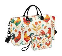 Gym Duffel Set 2 Piecing Wave Quilted Zipper Compartments Practical Daily Storage Colorful Rooster