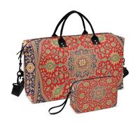 Gym Duffel Set Large Bag & Mini pouching Full Print Toiletry pouching Spacious Camping Bohemian Carpet D