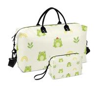 Gym Duffel Set Large Bag & Mini pouching Quilted Trolley Sleeve Practical Camping Frog Rainbow