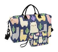 Gym Duffel Set Large Bag & Mini pouching Quilted Trolley Sleeve Practical Camping Llama Cactus
