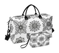 Gym Duffel Set Large Bag & Mini pouching Wave Quilted Multi Pockets Practical Gym Monochrome Floral
