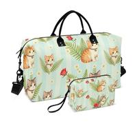 Gym Duffel Set Large Bag & Mini pouching Wave Quilted Zipper Compartments Sturdy Workout Fox Thicket