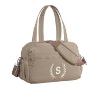 Gym Duffle Bag for Women - Embroidered Custom Initial Sports Bag for Men - Personalized Travel & Workout Duffel with Luggage Sleeve - Thoughtful Gift for Mom, Girl, Daughter, Mother, Camel, S