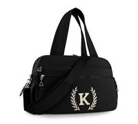 Gym Duffle Bag for Women - Embroidered Custom Initial Sports Bag for Men - Personalized Travel & Workout Duffel with Luggage Sleeve - Thoughtful Gift for Mom, Girl, Daughter, Mother, Black, K