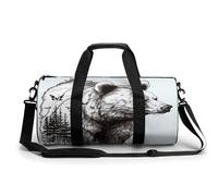 Gym Duffle Bag,Wildlife Hand Drawn Bear Animal Print Sport Gym Bag,cylindrical Fitness Bag,duffle Travel Bag for Men Women, style, 17.7in/9in/9in, Modern