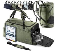 Gym Duffle Sports Bag + Backpack Function, Shoe Compartment, Toiletry Pocket: 60L Travel Fitness Holdall Men/Women + Shoulder Strap, Swimming Football Basketball Tennis Luggage Weekender Rucksack