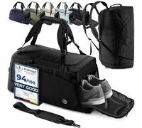 Gym Duffle Sports Bag + Backpack Function, Shoe Compartment, Toiletry Pocket: 60L Travel Fitness Holdall Men/Women + Shoulder Strap, Swimming Football Basketball Tennis Luggage Weekender Rucksack