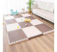Gym Flooring Mat, EVA Foam Exercise Mats, Interlocking Puzzle EVA Floor Tiles with Edges Non-Slip Sport Matting, Playpen Pad for Crawling/Development(White/Brown)