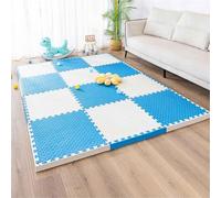 Gym Flooring Mat, EVA Foam Exercise Mats, Interlocking Puzzle EVA Floor Tiles with Edges Non-Slip Sport Matting, Playpen Pad for Crawling/Development(White/Blue)