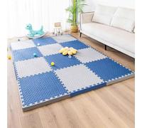 Gym Flooring Mat, EVA Foam Exercise Mats, Interlocking Puzzle EVA Floor Tiles with Edges Non-Slip Sport Matting, Playpen Pad for Crawling/Development(Navy Blue/Grey)