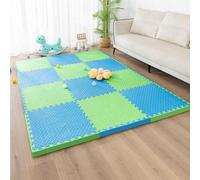 Gym Flooring Mat, EVA Foam Exercise Mats, Interlocking Puzzle EVA Floor Tiles with Edges Non-Slip Sport Matting, Playpen Pad for Crawling/Development(Blue/Green)