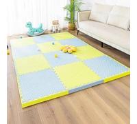 Gym Flooring Mat, EVA Foam Exercise Mats, Interlocking Puzzle EVA Floor Tiles with Edges Non-Slip Sport Matting, Playpen Pad for Crawling/Development(Sky Blue/Yellow)