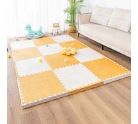 Gym Flooring Mat, EVA Foam Exercise Mats, Interlocking Puzzle EVA Floor Tiles with Edges Non-Slip Sport Matting, Playpen Pad for Crawling/Development(White/Orange)