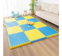 Gym Flooring Mat, EVA Foam Exercise Mats, Interlocking Puzzle EVA Floor Tiles with Edges Non-Slip Sport Matting, Playpen Pad for Crawling/Development(Yellow/Blue)