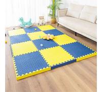 Gym Flooring Mat, EVA Foam Exercise Mats, Interlocking Puzzle EVA Floor Tiles with Edges Non-Slip Sport Matting, Playpen Pad for Crawling/Development(Navy Blue/Yellow)