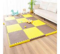Gym Flooring Mat, EVA Foam Exercise Mats, Interlocking Puzzle EVA Floor Tiles with Edges Non-Slip Sport Matting, Playpen Pad for Crawling/Development(Yellow/Brown)