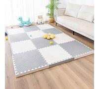 Gym Flooring Mat, EVA Foam Exercise Mats, Interlocking Puzzle EVA Floor Tiles with Edges Non-Slip Sport Matting, Playpen Pad for Crawling/Development(White/Grey)