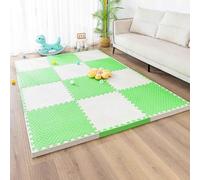 Gym Flooring Mat, EVA Foam Exercise Mats, Interlocking Puzzle EVA Floor Tiles with Edges Non-Slip Sport Matting, Playpen Pad for Crawling/Development(White/Green)
