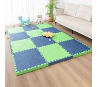 Gym Flooring Mat, EVA Foam Exercise Mats, Interlocking Puzzle EVA Floor Tiles with Edges Non-Slip Sport Matting, Playpen Pad for Crawling/Development(Navy Blue/Green)
