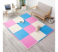 Gym Foam Floor Mats Interlocking, Comfortable Baby Play Matting 1cm Thick EVA Gym Mats Gym Flooring Pad for Home Gym, Yoga, Kids Area(White/blue/pink)