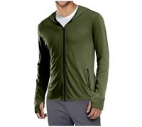 Gym Hoodie Men UK UPF 50+ Sun Hoodies Long Sleeve Full Zip Summer Jacket Plain Colour UV Protection T-Shirt Ultralight Swim Rash Tops Thumb Holes Sunwear with Pockets Running Gear