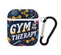 Gym Is My Therap Case Cover Compatible with AirPods 1 2 Generation with Black Keychain