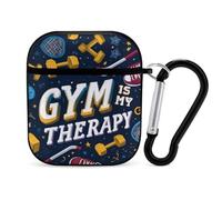 Gym Is My Therap Case Cover Compatible with AirPods 1 2 Generation with Black Keychain