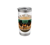 Gym is My Therapy Hand Holding Dumbell Retro Sunset Stainless Steel Insulated Tumbler
