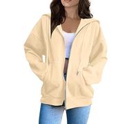 Gym Jackets Women, Women's Long Sleeve Sweatshirts Soft Comfortable Casual Hooded Jackets with Pockets Oversized Zip Up Hoodies 30th Birthday Gifts for Women,Beige,S,U06K