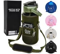 Gym Keg 2.2L Water Bottle Carrier with Shoulder Strap - Includes Phone Holder - Leak Proof - Bottle Holder Bag - Large Capacity - Gym Water Bottle with Sleeve for Active Lifestyle - Forest Green