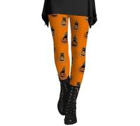 Gym Leggings for Women UK Halloween Pumpkin Cat Graphic Jogging Tights Trendy Tummy Control High Waisted Leggings Novelty Gift Casual Tights Bottoms Halloween Fancy Dress (Orange, XXXL)