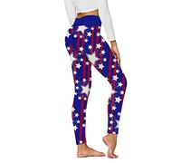 Gym Leggings - High Waist Independence Day Printed Yoga Pants for Women Butt Lifting Running Workout Sports Tights and Leggings