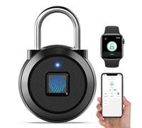 Gym Locker Padlock eLinkSmart Fingerprint Padlock with 1000+ App User - Outdoor Waterproof Security Smart Lock for Gym Locker Backpack Field Box (Black)