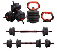 GYM MASTER 6 in 1 Adjustable Dumbbell Barbell Weight Lifting Bar and Kettlebell Four Training Modes Set - 20kg
