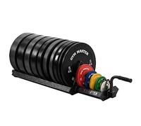 GYM MASTER Black Bumper Plates Set & Coloured Change Plates & Storage Trolley Bundle (11 Items)