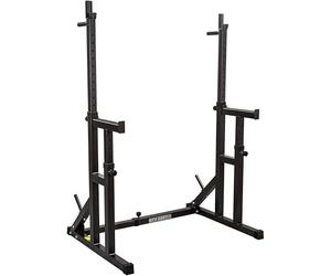 GYM MASTER Fully Adjustable Heavy Duty Squat & Bench Press Rack With Multi Position Spotter, Dip Bars & Weight Plate Holders