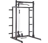 GYM MASTER GM2 Half Power Rack Squat Cage with Optional Cable Pulley System, Weight Storage and Spotters - GM2 Half Rack + Cable Pulley System + Storage