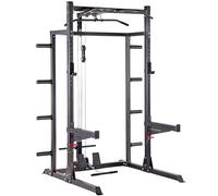 GYM MASTER GM2 Half Power Rack Squat Cage with Optional Cable Pulley System, Weight Storage and Spotters - GM2 Half Rack + Cable Pulley System + Storage + Spotters